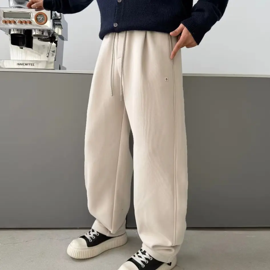 秋冬新款加绒加厚时尚弯刀休闲卫裤宽松百搭长裤