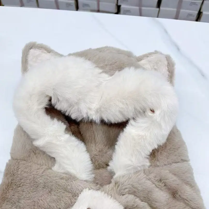 秋冬帽子围巾一体加厚毛绒可爱保暖防风护耳帽