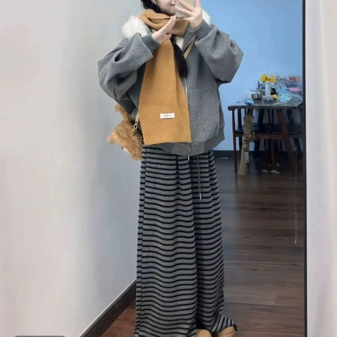 厚款连帽短外套常规款拉链长袖裤子两件套套装