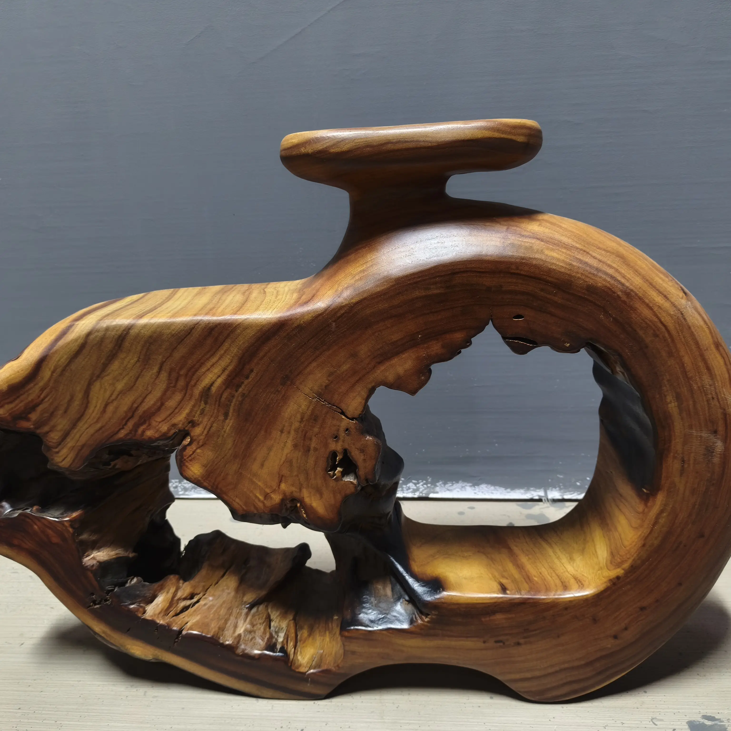 新中式诧寂风香樟木原木手工一体置物架办公室客厅玄关茶空间用