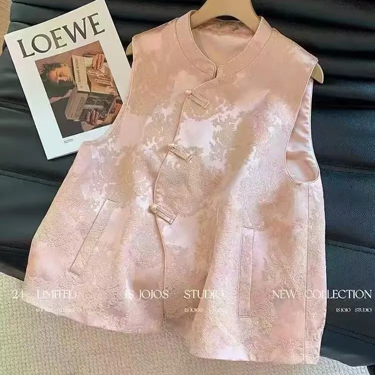 （美婷）大码搭配新中式暗纹提花马甲女休闲气质显瘦新款外穿坎肩