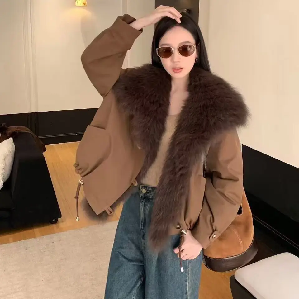 蕊蕊家冬季大毛领厚款宽松外套