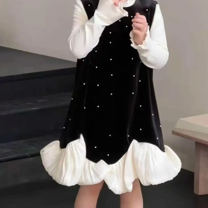 077女童小香风丝绒背心裙洋气公主裙秋冬装连衣裙