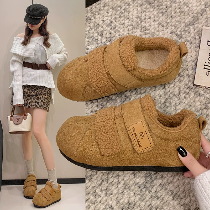 极简风保暖棉鞋厚底时尚休闲鞋加绒冬季毛毛鞋厚款百搭毛绒厚度鞋