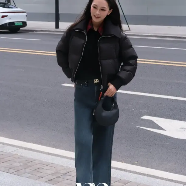 做旧洗水阔腿牛仔裤