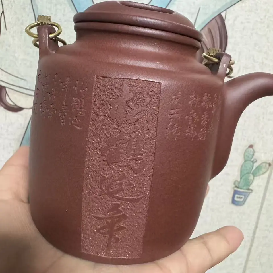 全手工宜兴原矿紫砂刻绘洋桶壶家用泡茶茶具
