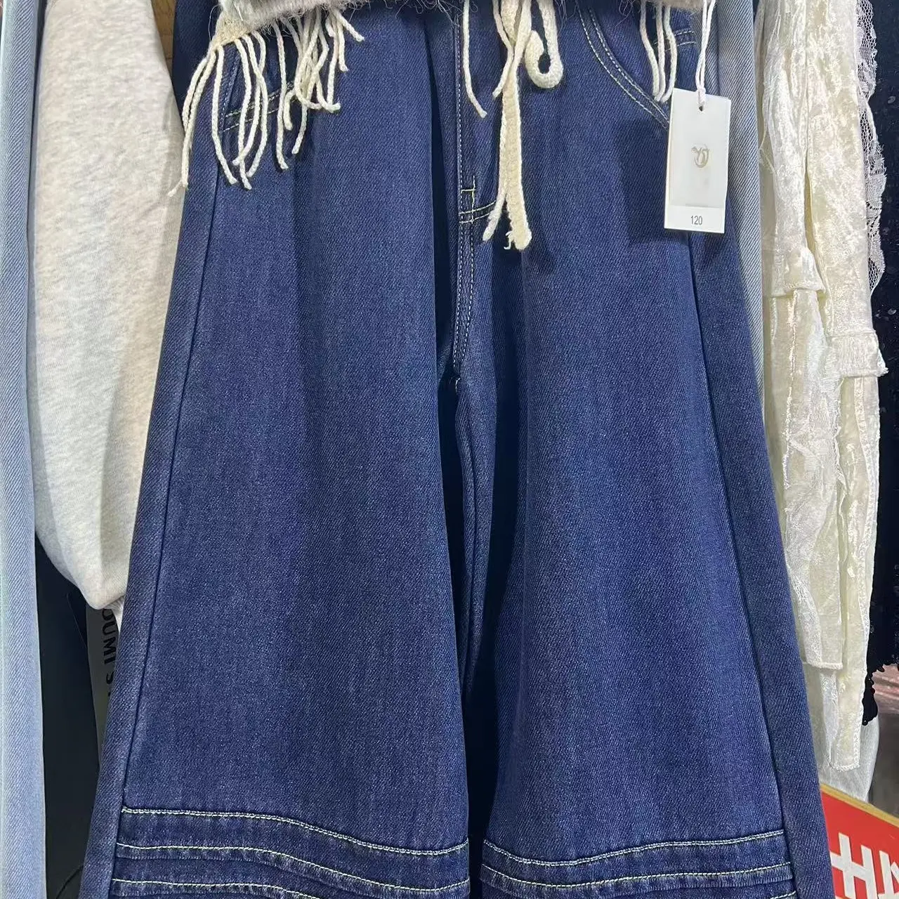 秋冬新款加绒保暖女童韩版休闲阔腿牛仔裤