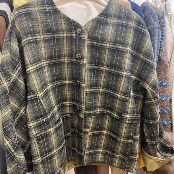 短款厚款薄款秋季女宽松型短外套格子拼接格纹加绒