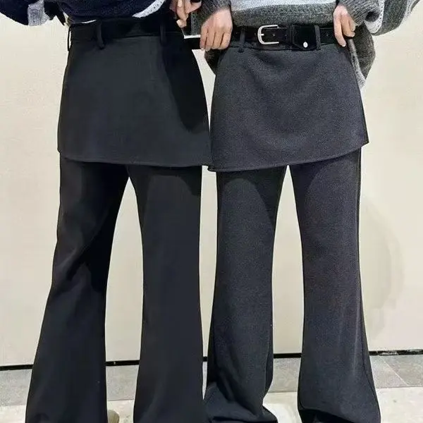 加绒韩版加腰带显瘦屁帘微喇阔腿裤