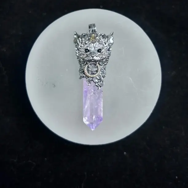 925银银制品 时尚镶嵌设计朋克风凉亭紫水吊坠