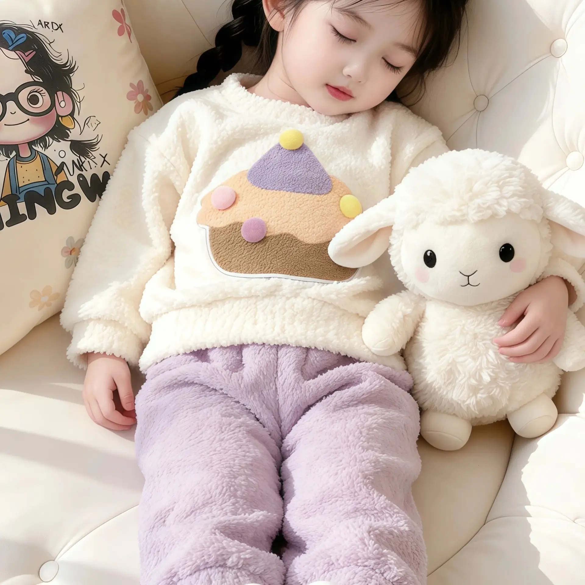 半边绒睡衣秋冬新款男童女孩保暖软糯家居服套装童装