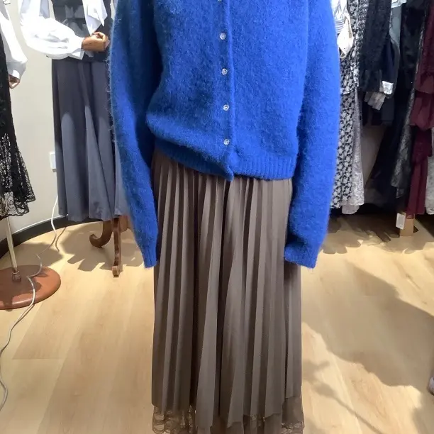 （no退no换）针织开衫秋冬外搭蓝色圆领软糯毛衣