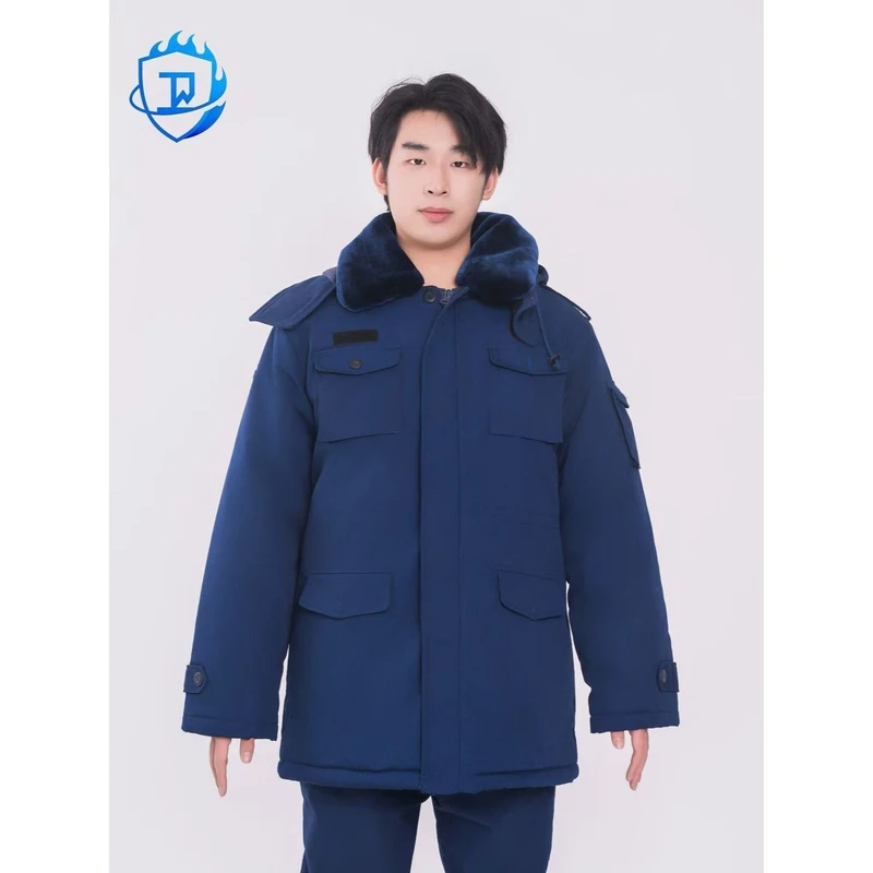 作训大衣火焰蓝正品冬季加厚户外救援防寒服中长款棉衣可拆卸内胆