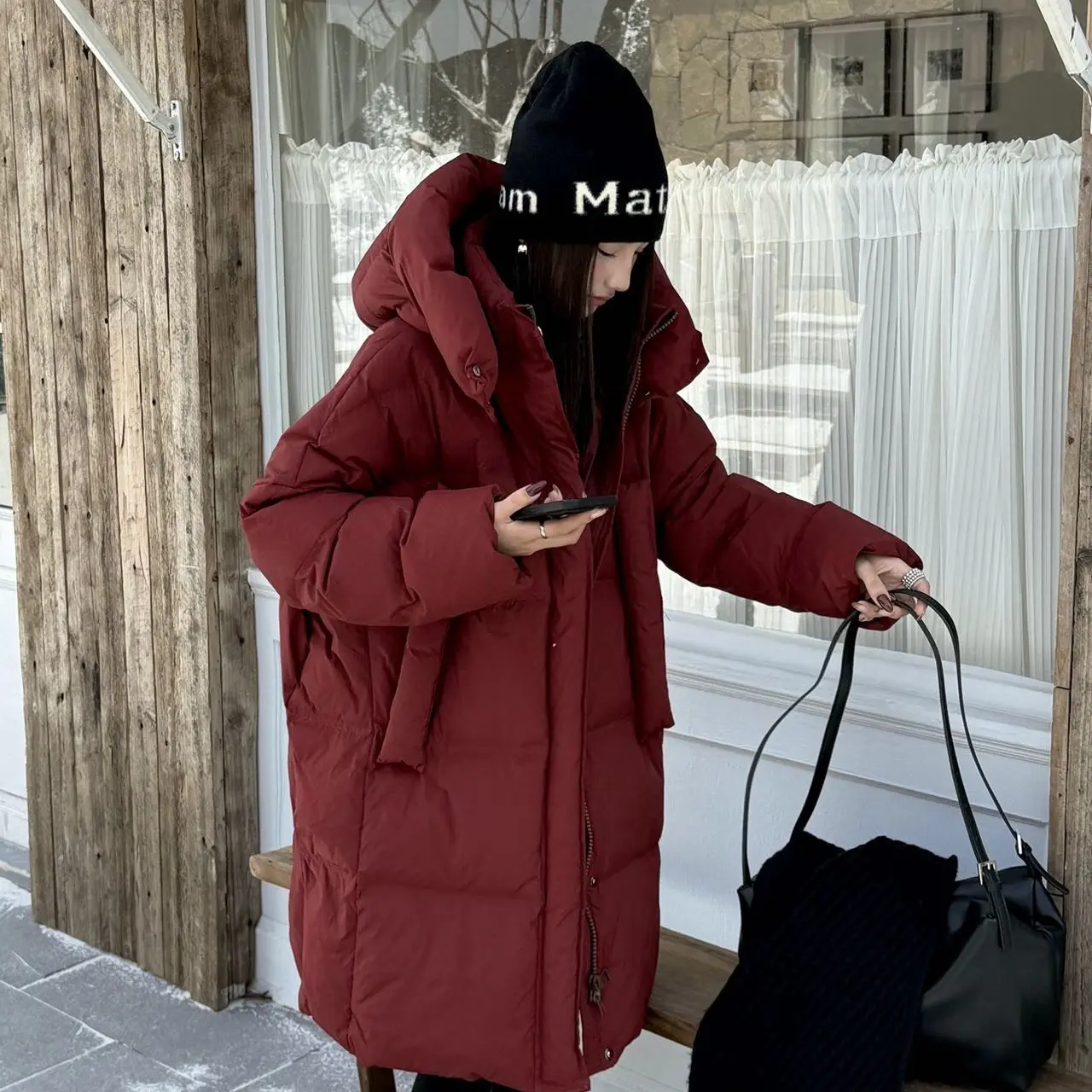 女款韩版时尚百搭连帽长款外套
