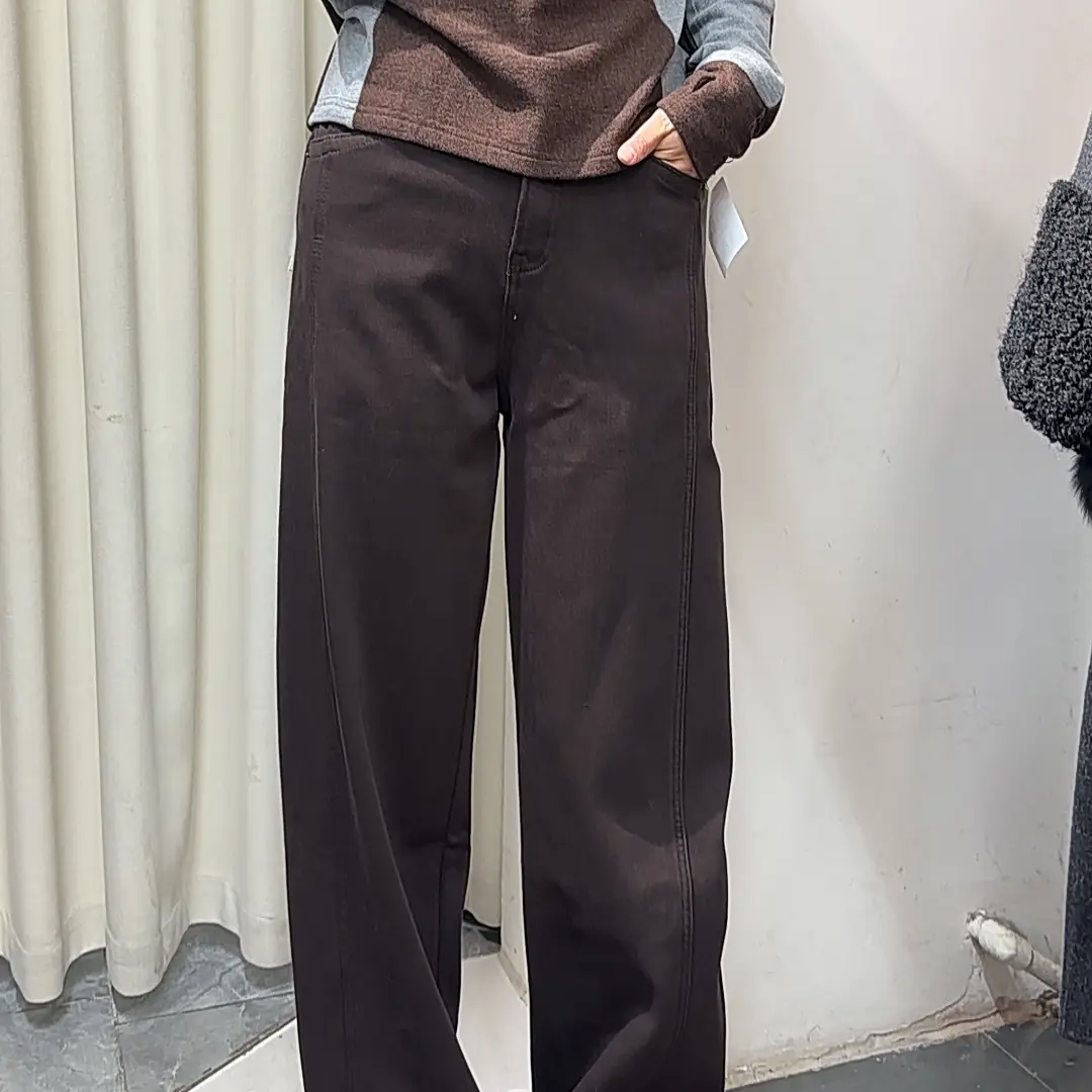 高腰加绒阔腿牛仔裤秋冬新款宽松百搭垂感显瘦拖地裤