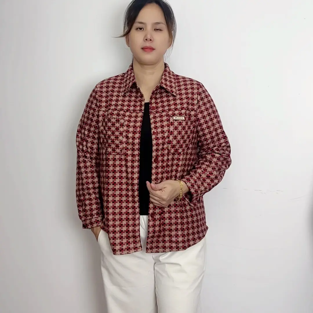 秋季新款女士磨毛格子衬衫外套短款长袖时尚百搭显瘦