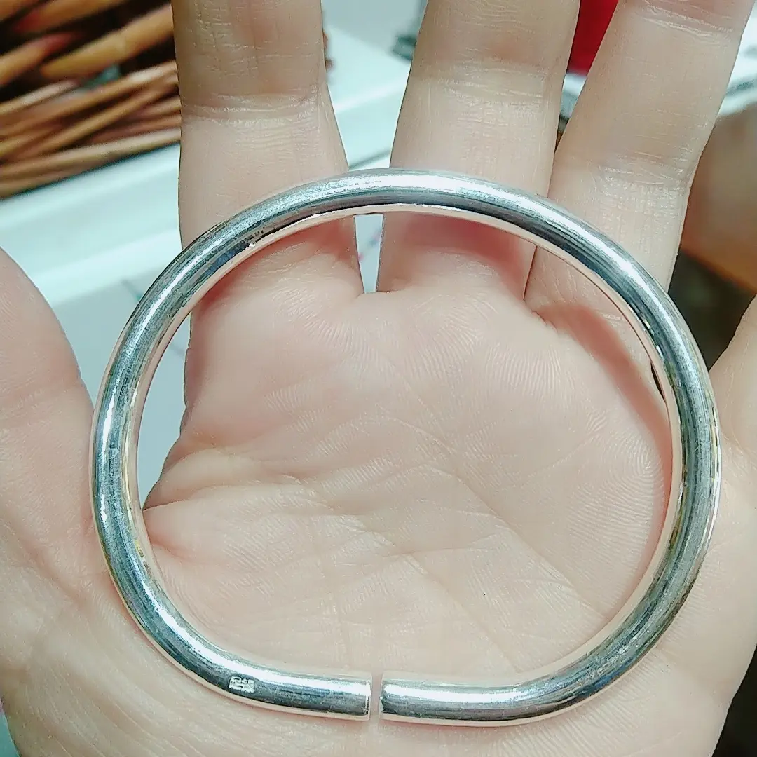 足银手镯 足银手镯 实心亮面素圈马蹄手镯