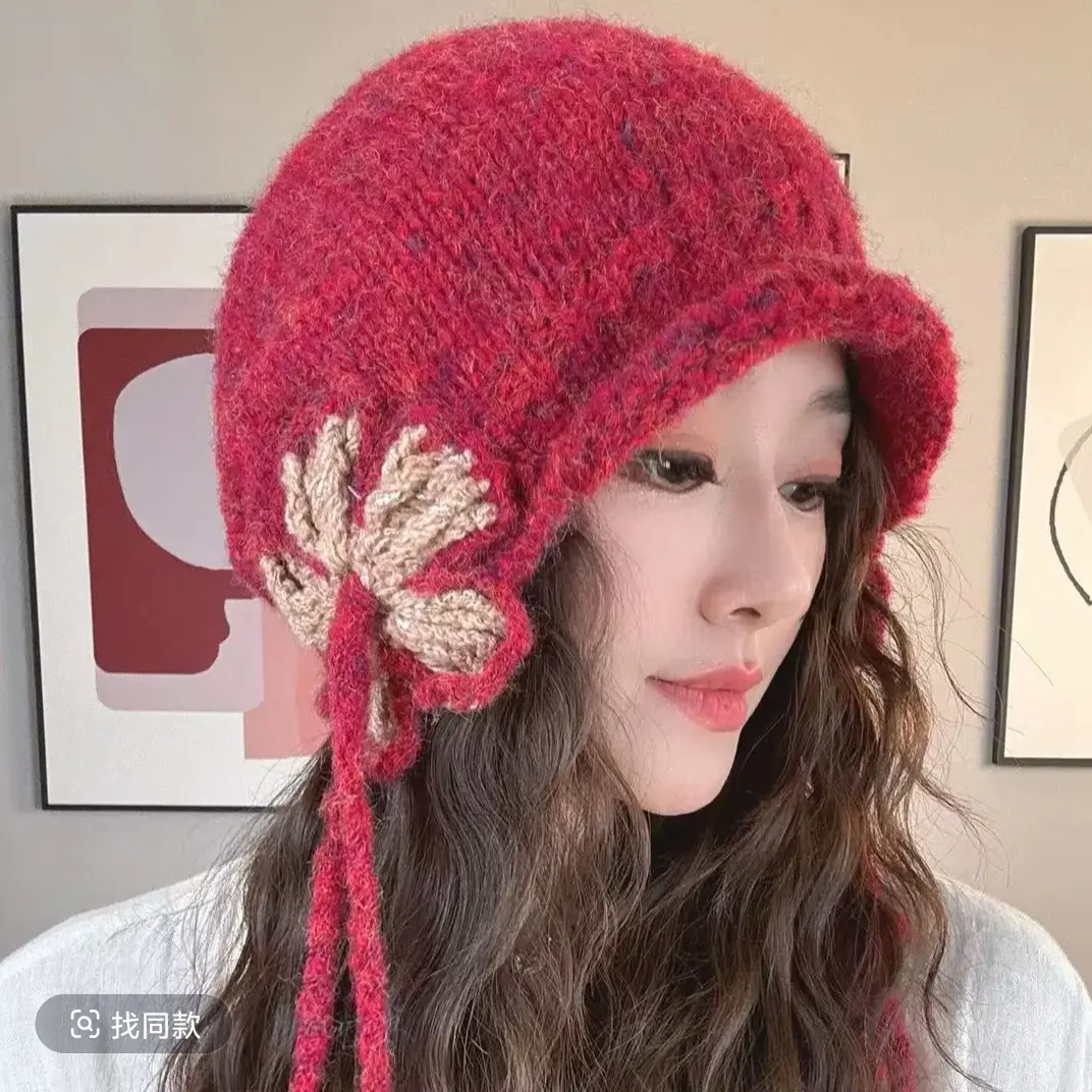（手工）2025秋冬新款手工流苏大辫子段染针织保暖百搭慵懒堆堆帽