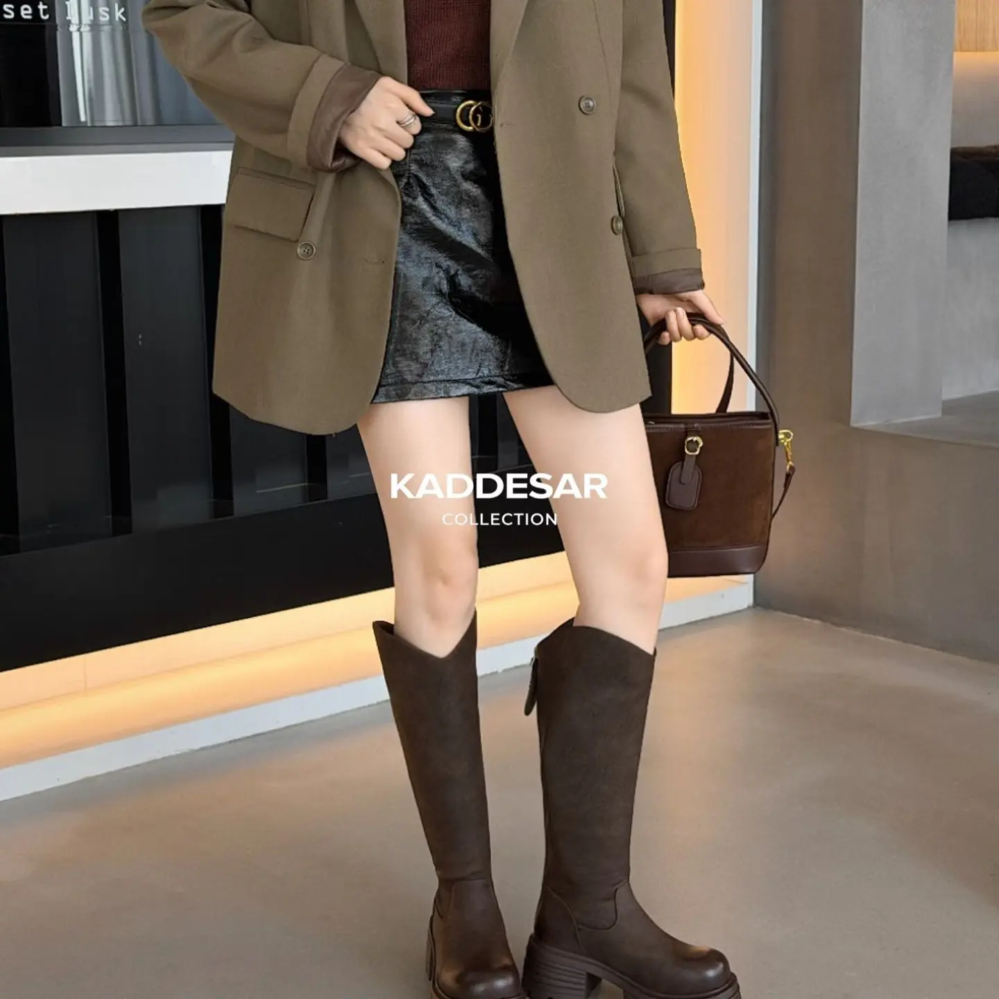 卡迪莎冬季加绒长筒靴女瘦瘦靴厚底增高保暖时尚高筒靴5183