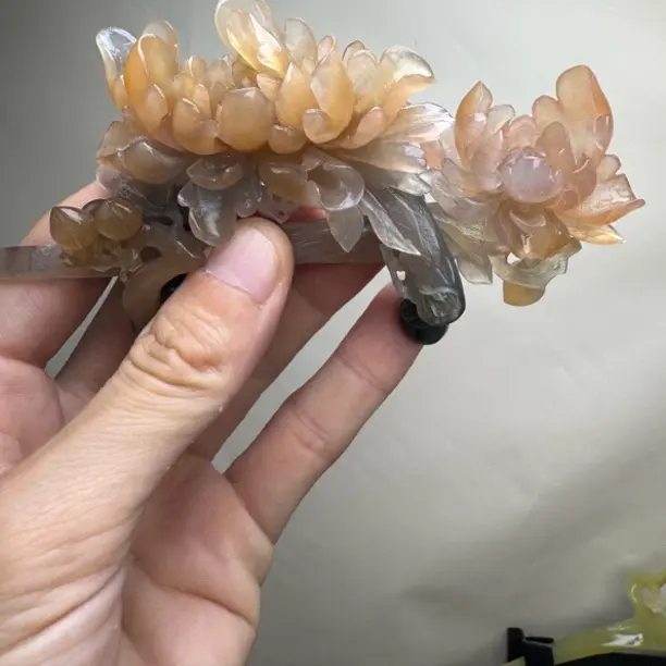 岫玉牡丹花后压发簪
