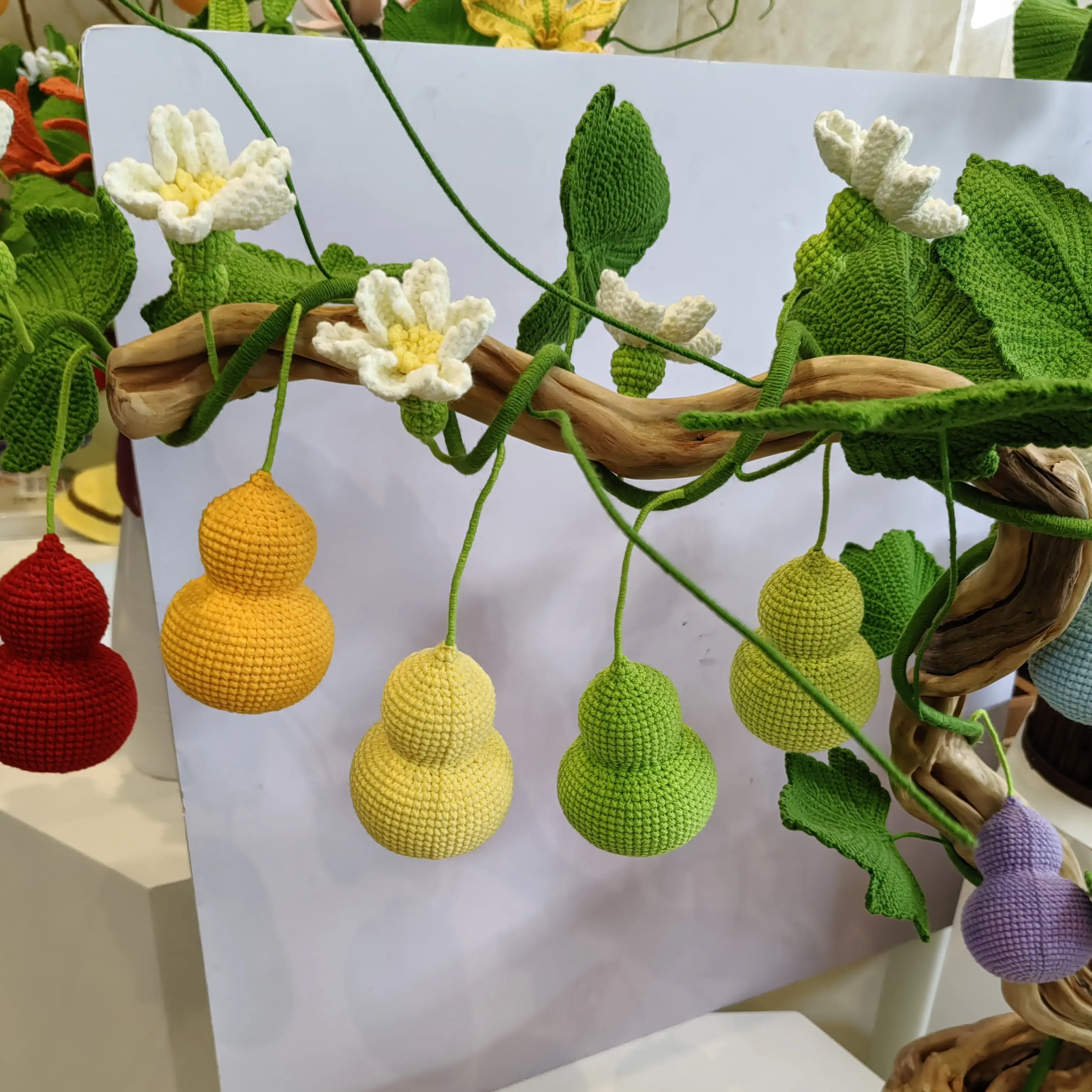 七彩葫芦藤葡萄藤单支树叶陶瓷简约酒店创意工艺品挂件玄关纯手工