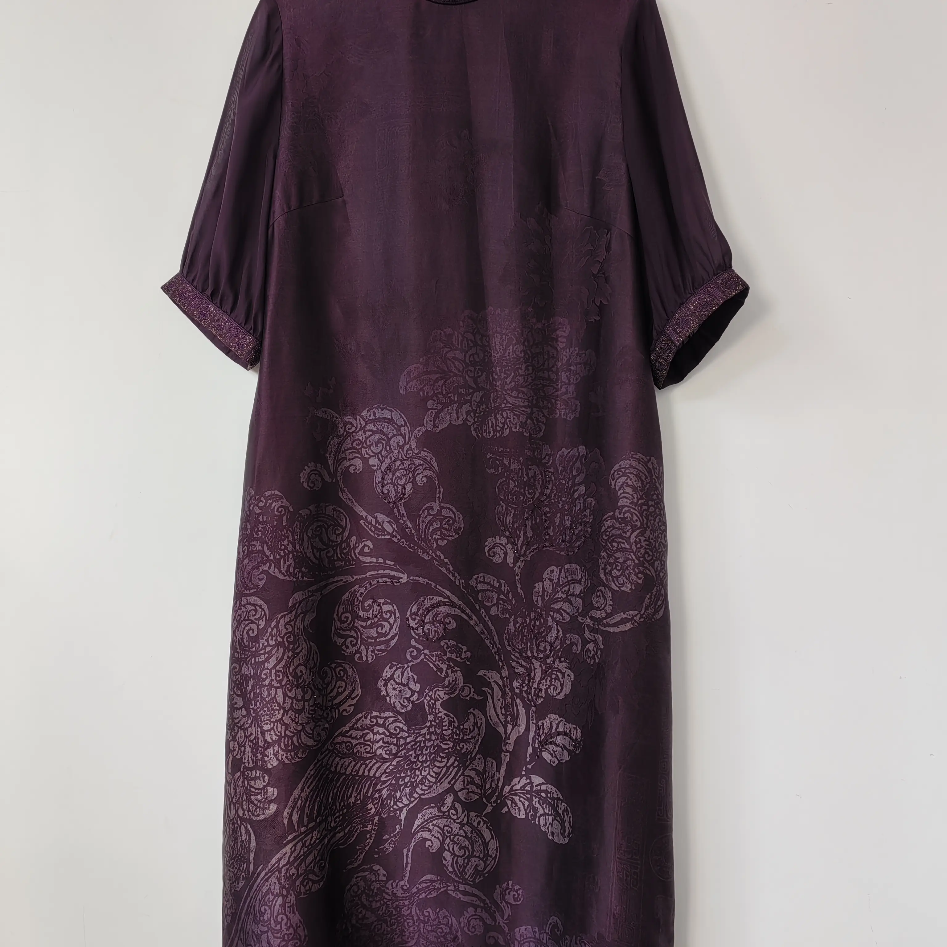 雅色9607桑蚕丝香云纱女新中式喜婆婆婚宴礼服宽松紫色连衣裙