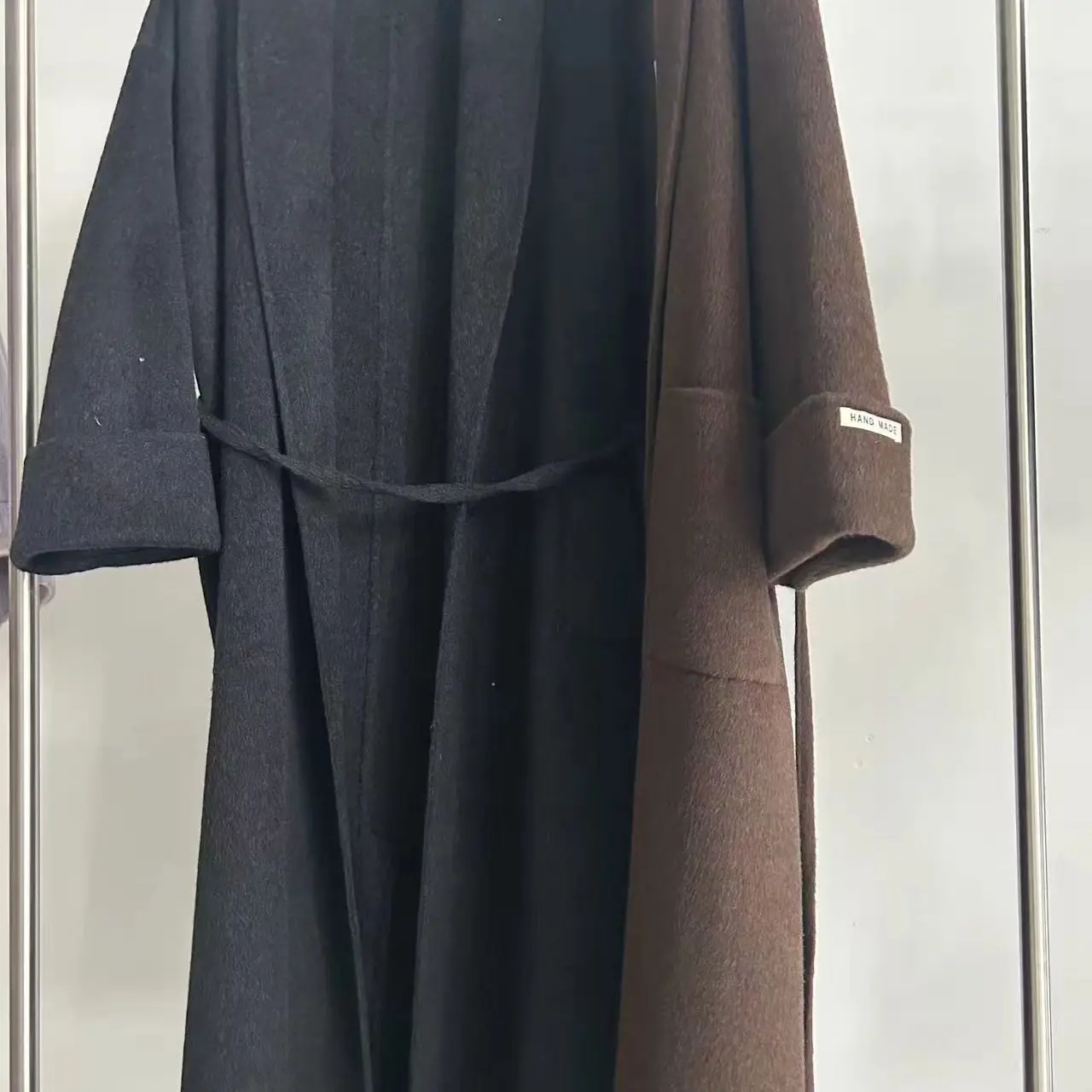 连帽大翻领双面秋冬款女式慵懒风浴袍款大衣