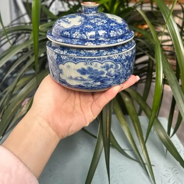 老陶泥冰梅开窗复古怀旧釉下彩安全高温茶叶罐茶具 
