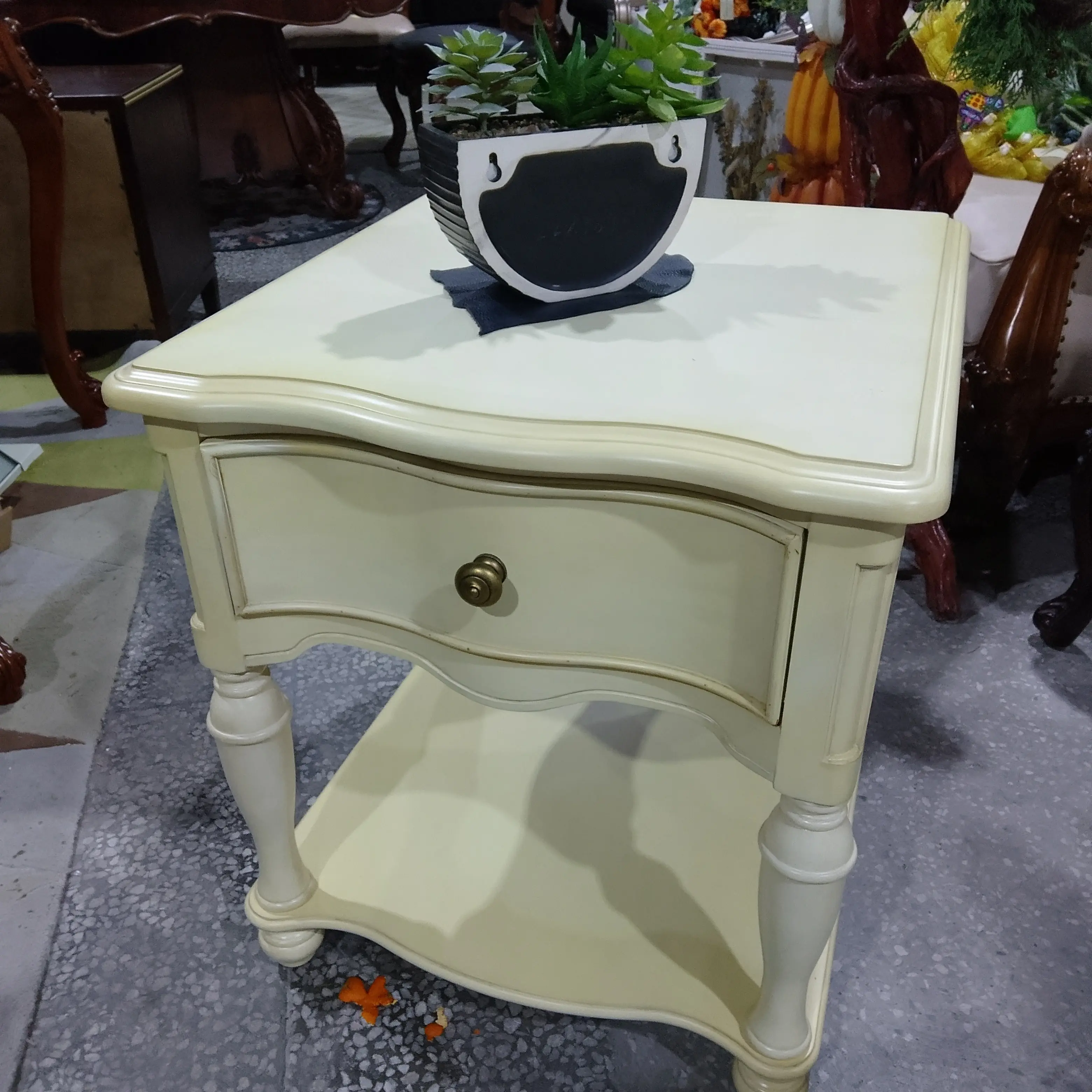 欧勒桠 仿古白美式复古咖啡桌角桌55/55/62方几