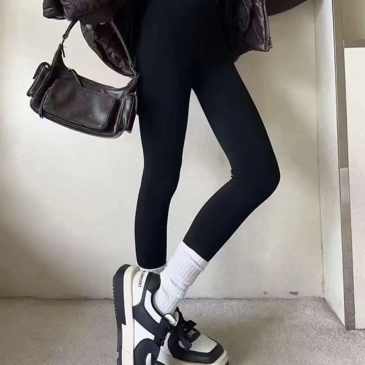 350g发财暴富蛋白绒云朵裤加厚灰色打底裤无缝高腰显瘦弹力腰字母