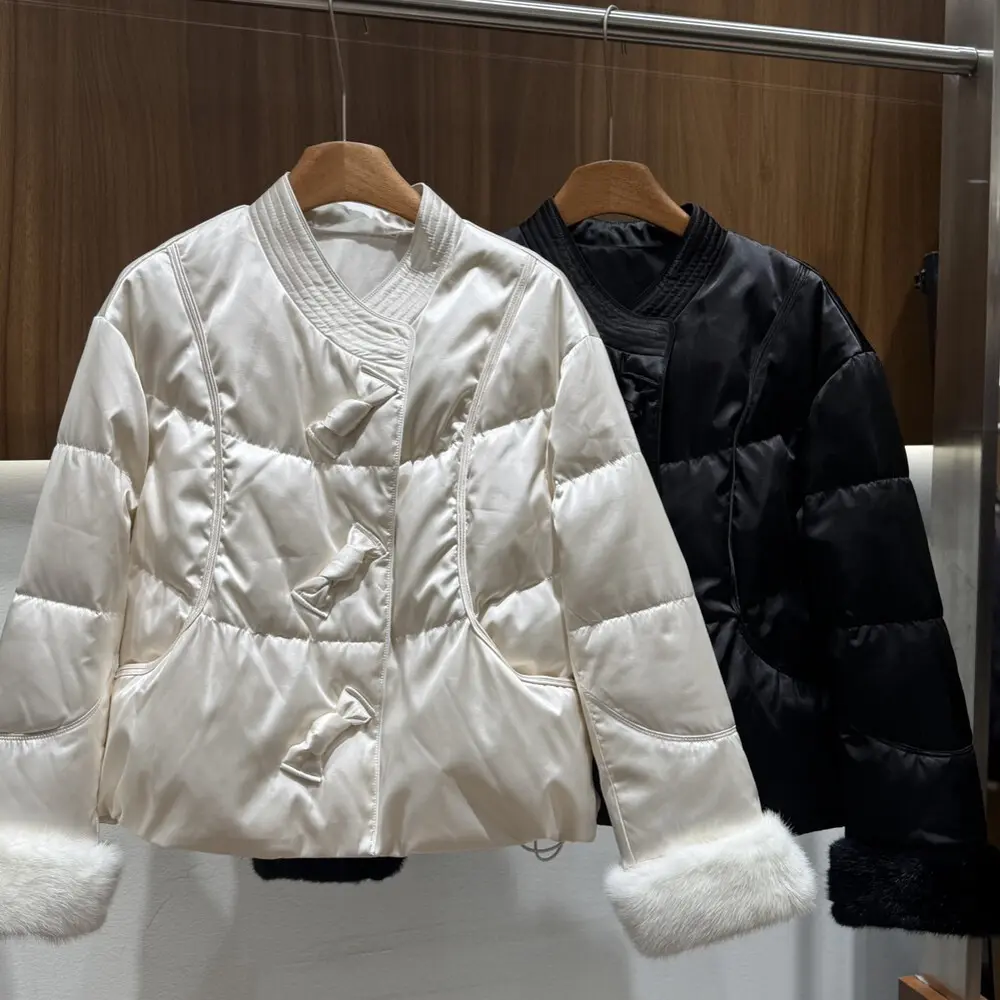 冬上新！新中式蝴蝶结气质保暖羽绒服外套(配可拆卸水貂袖)  