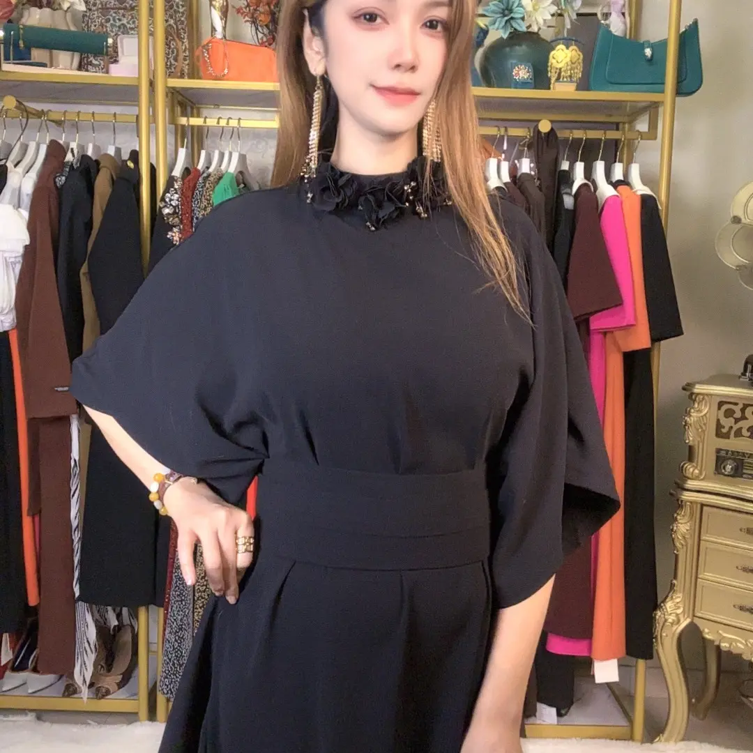 时尚简约气质长款短袖连衣裙