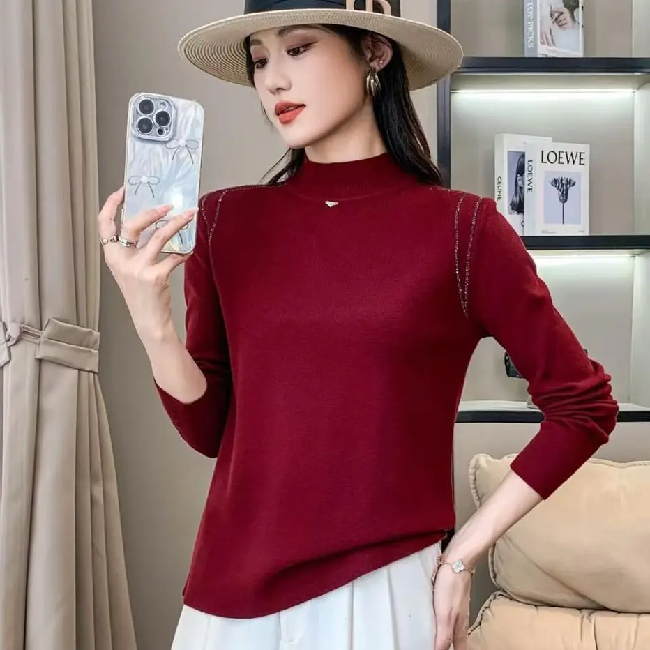 烫钻立领修身半高领秋冬女士毛织衫