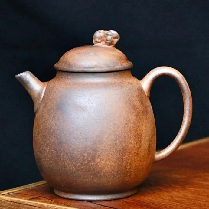 （拿）粗陶原矿老岩泥一粒珠手持茶壶中式禅意功夫茶道冲泡单壶