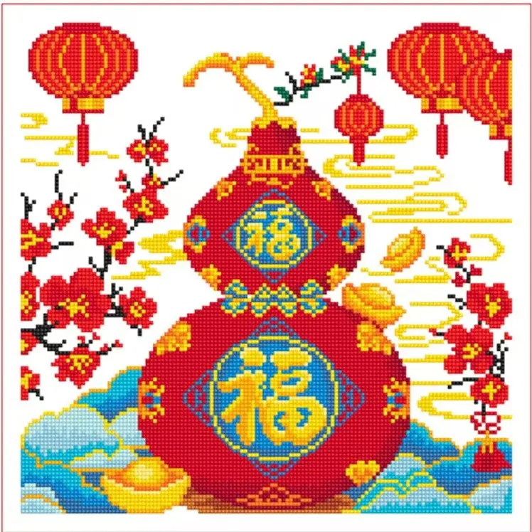 新款福禄葫芦十字绣印花中格绣布需要自己绣配针线