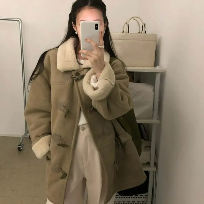 No退No换东大门女装2025新款复古牛角扣翻领外套女914e