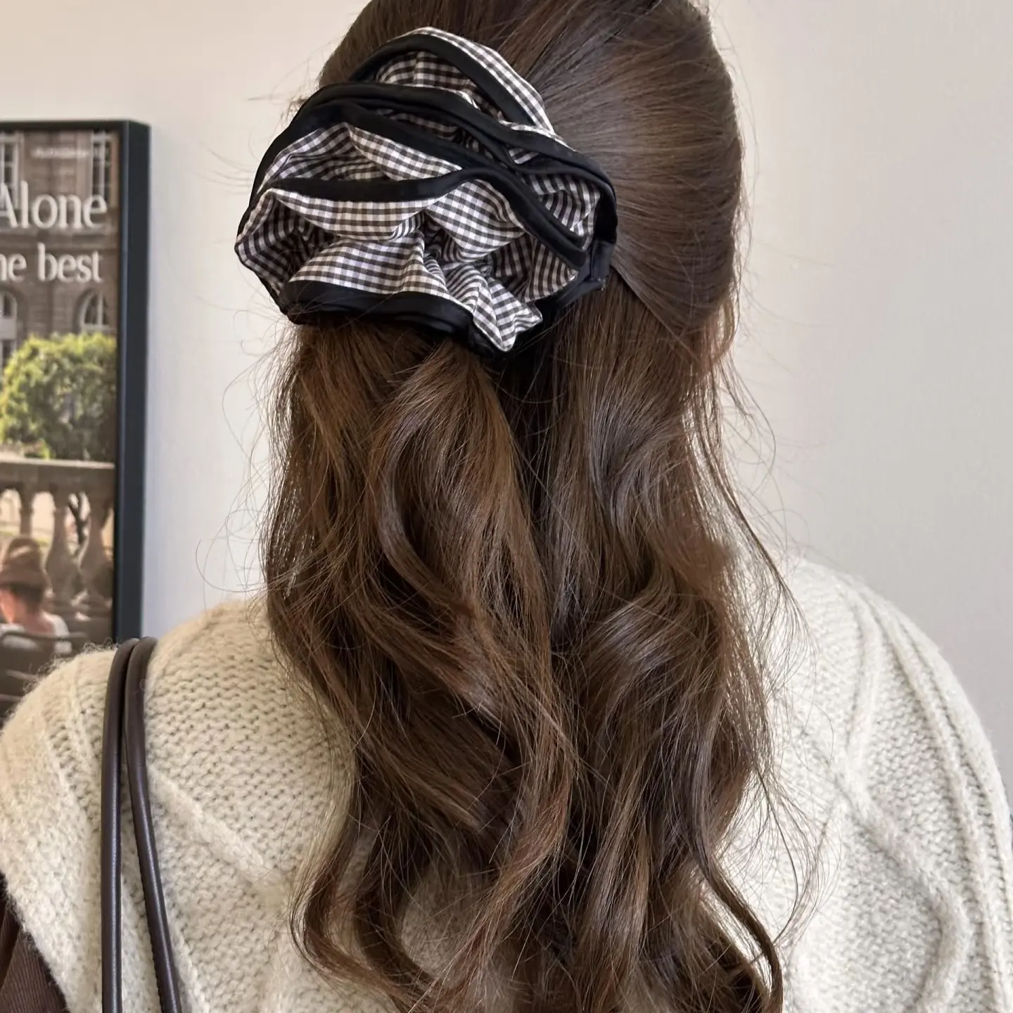 黑双层大肠发圈韩系复古褶皱花苞头绳