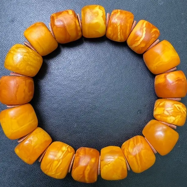 天然无优化老蜜蜡红花蜡马蹄手串的14至15尺寸