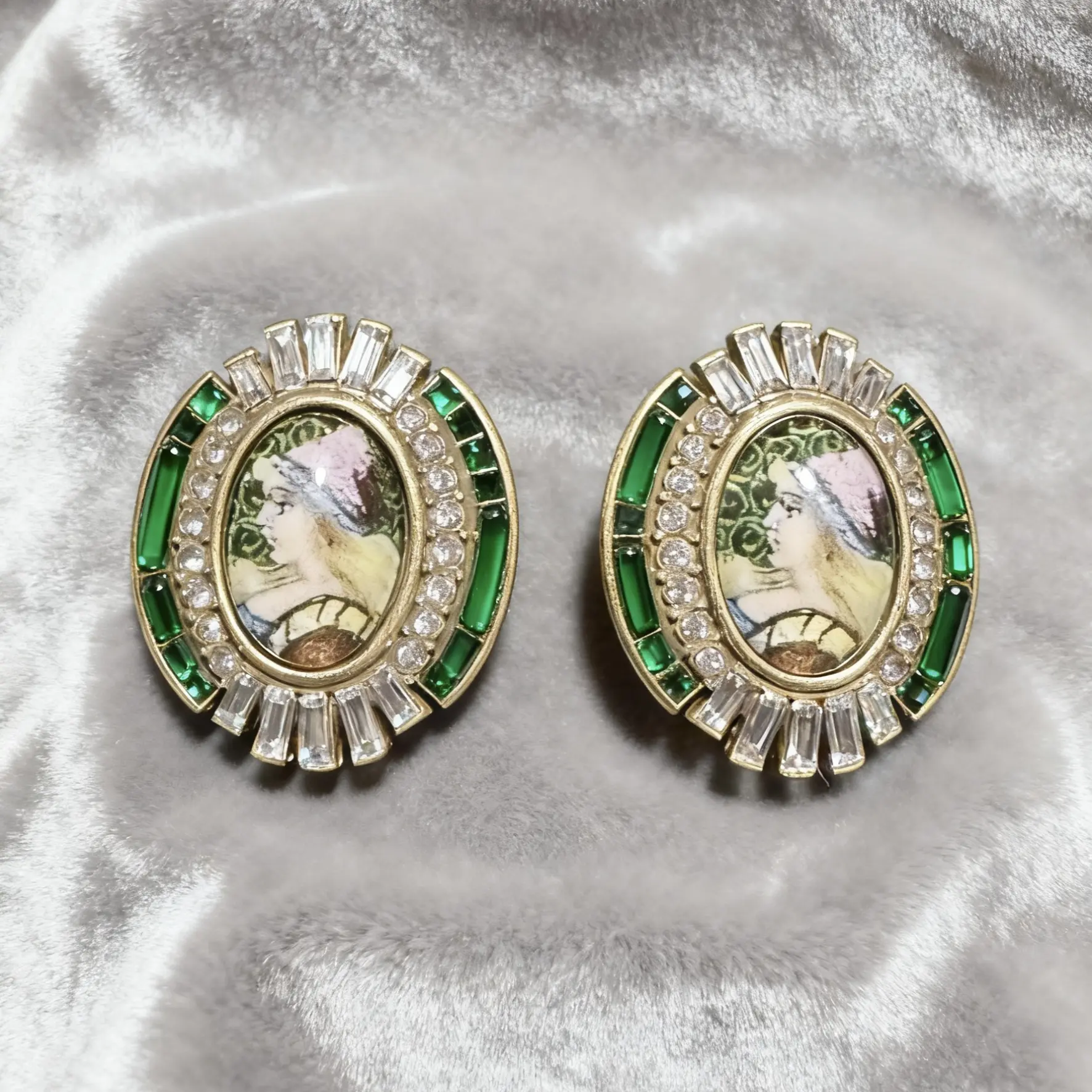 铜合金锆石耳饰 铜合金耳饰人头像气质法式百搭时尚古风耳钉