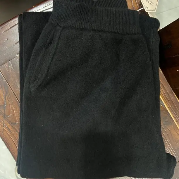 羊毛四平加厚针织阔腿裤女高腰加厚带兜宽松休闲直筒裤秋冬慵懒风