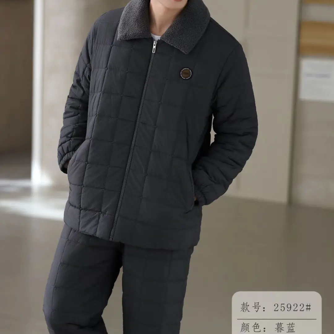 冬季新款加厚三层夹棉男士保暖可外穿家居服套装