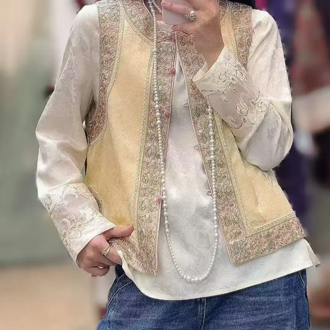 拼接复古新中式国风薄款刺绣马甲女