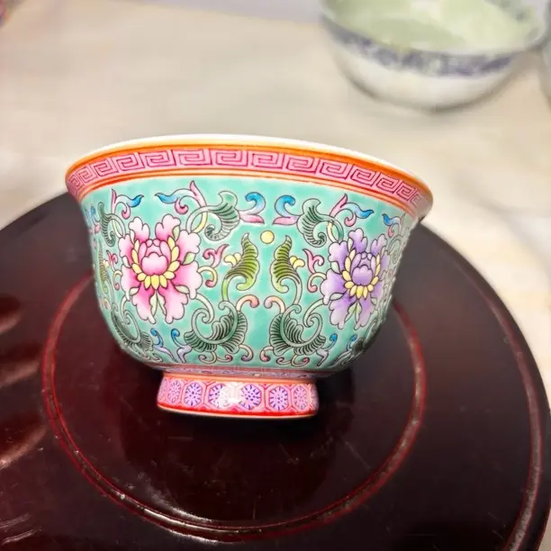 景德镇手绘松石绿花卉主人杯茶具