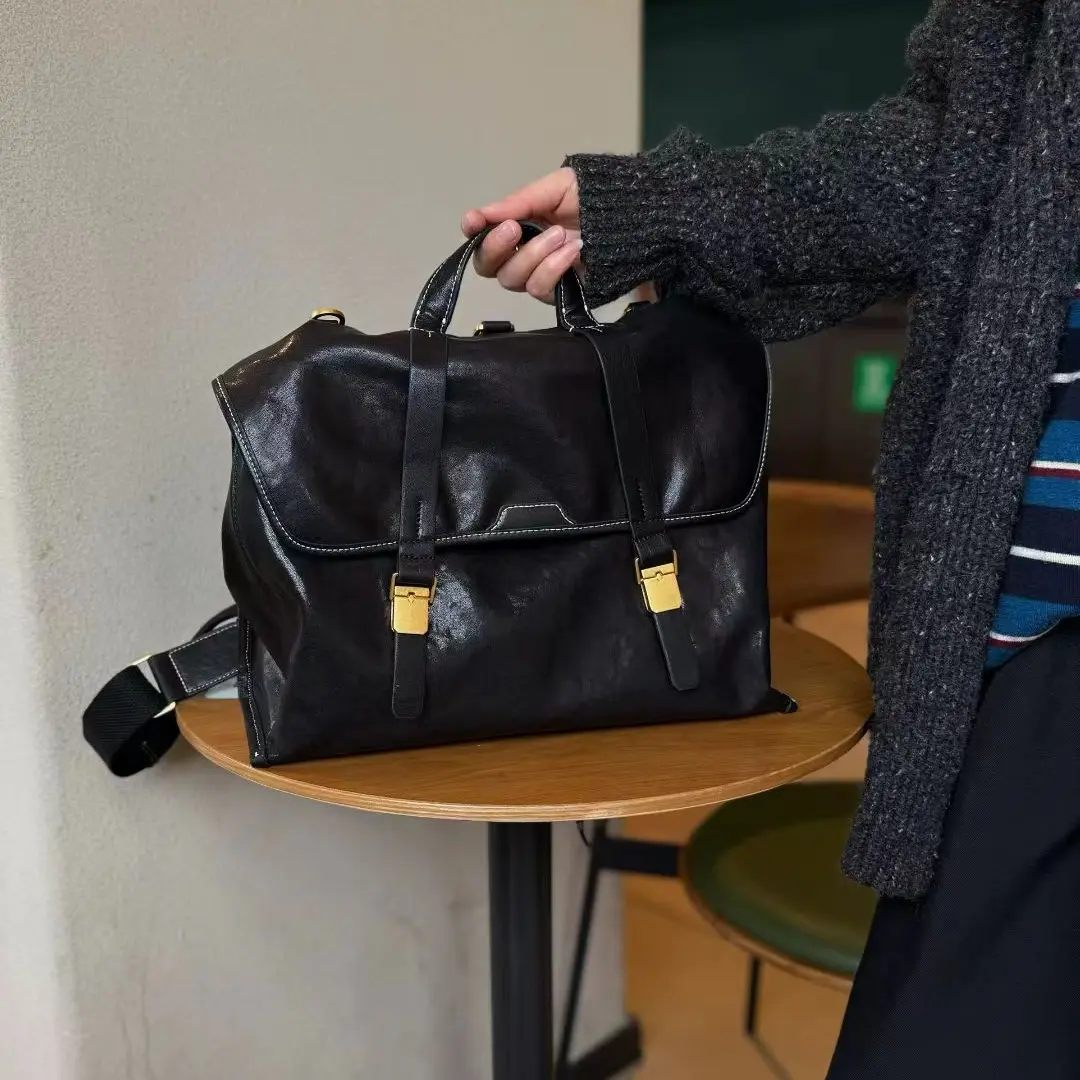 头层水晶植鞣牛皮游历系列百搭商务大容量真皮公文包