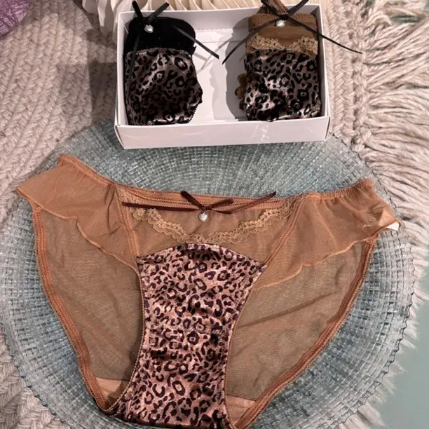 法式低腰性感豹纹丝绒蕾丝内裤女（非质量问题no退no换）