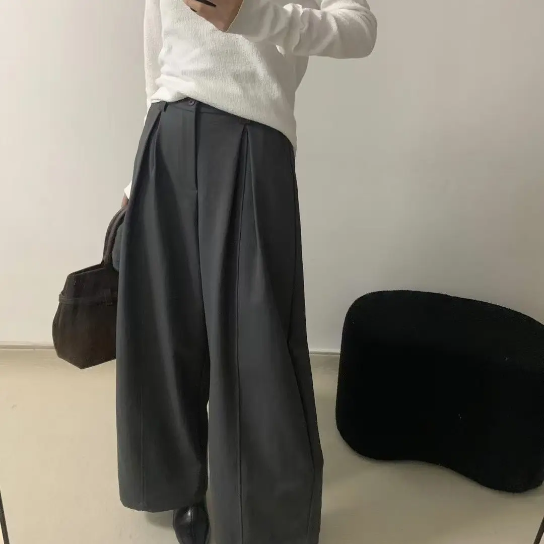韩系高腰时髦三角口袋设计秋季爆款阔腿女裤