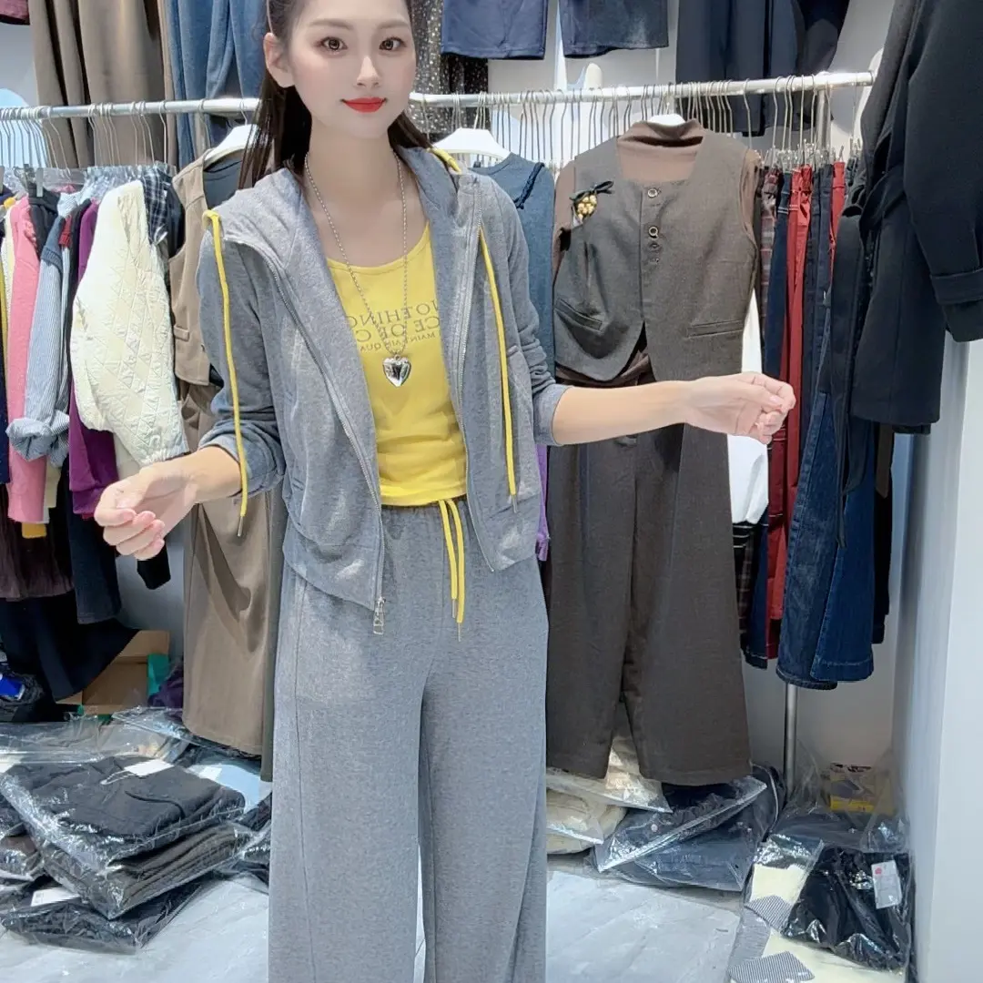 7601秋季韩系高级感气质显瘦连帽卫衣套装