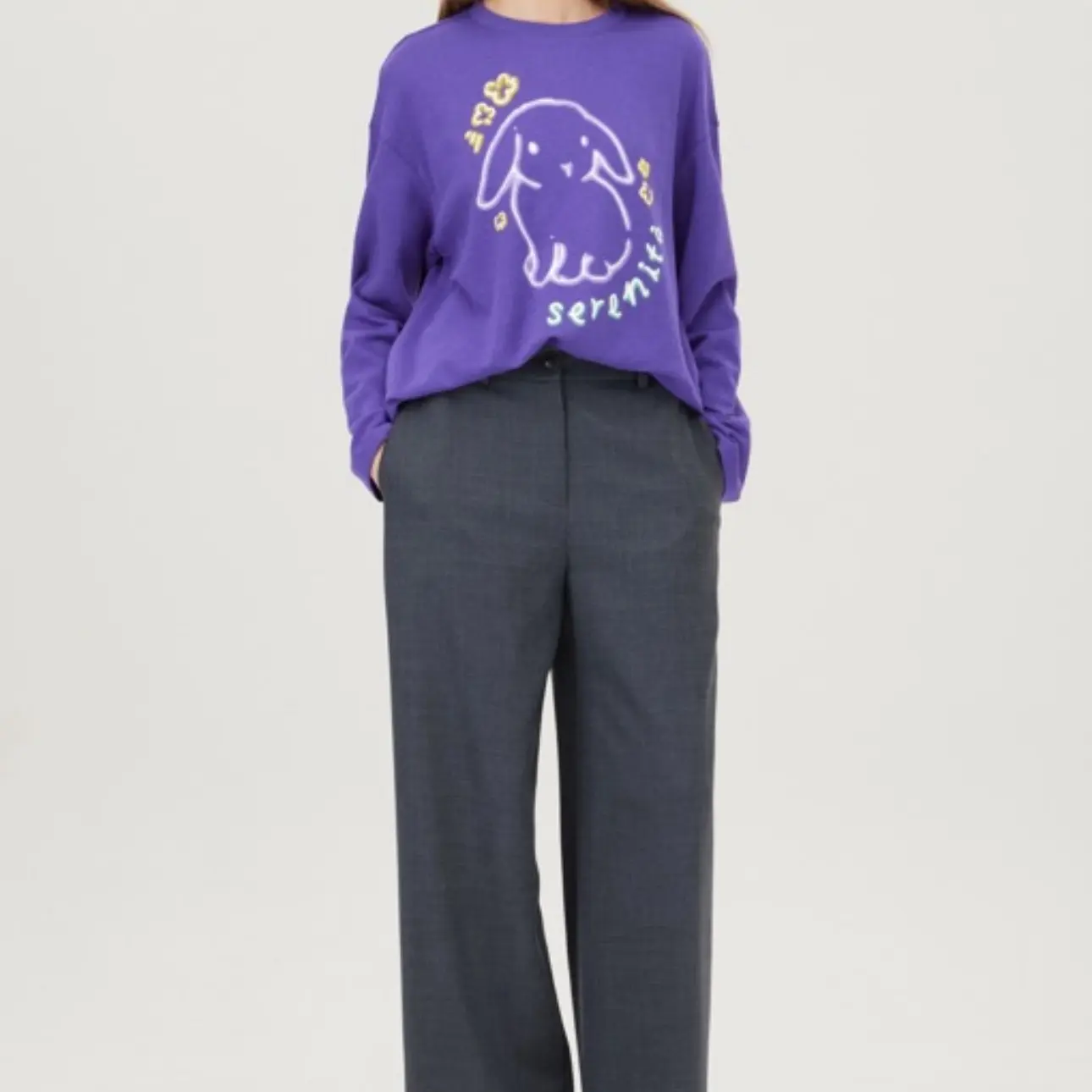 B家秋冬新款时尚百搭直筒休闲裤高腰宽松舒适