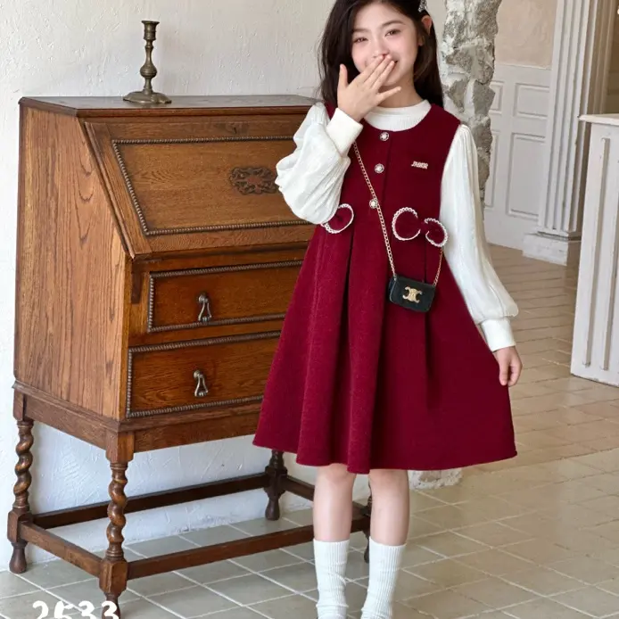 新款秋冬加绒加厚女童洋气喜庆新年公主裙