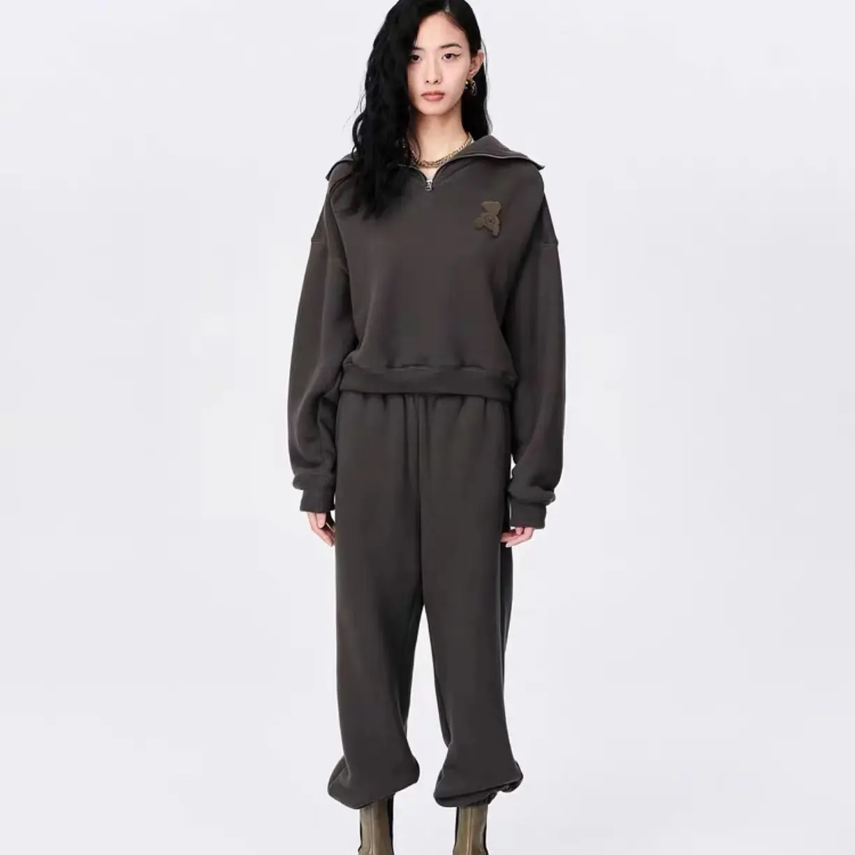 D～加绒卫衣冬重工运动上衣+休闲裤卫裤